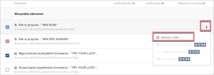 EventTracke oraz GA4 integracja, Wykluczanie zdarzen