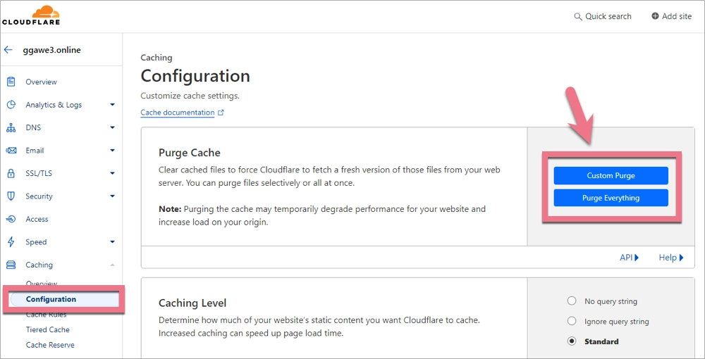 Purging cache in Cloudflare