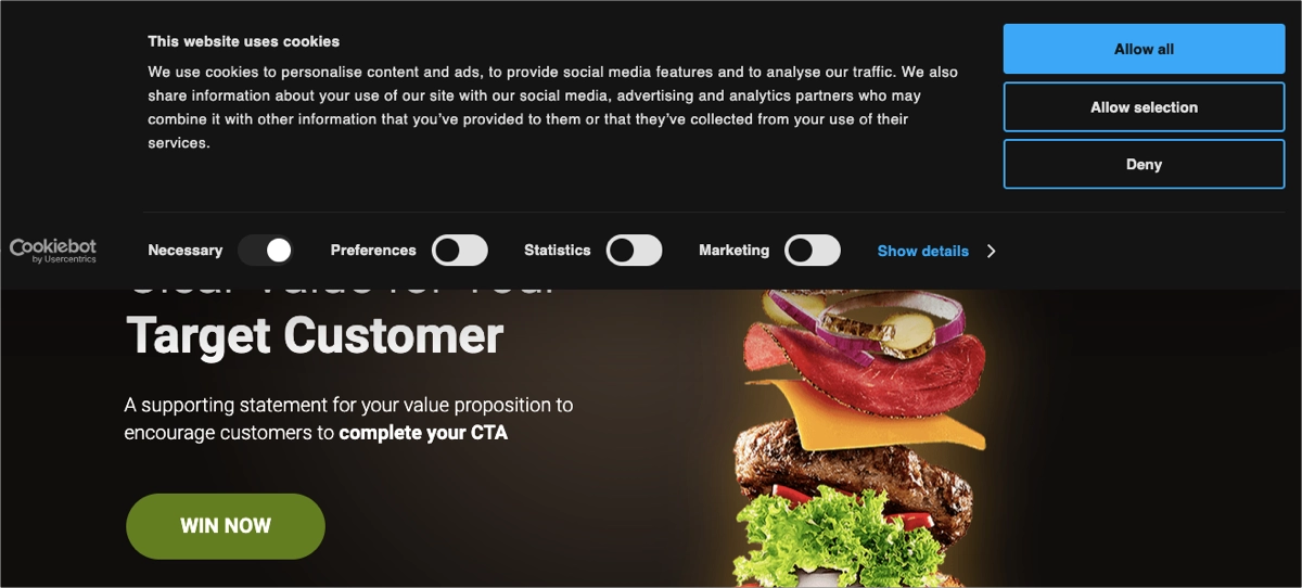 Cookiebot banner example