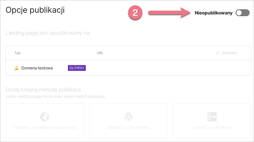 Zdeaktywowany landing page