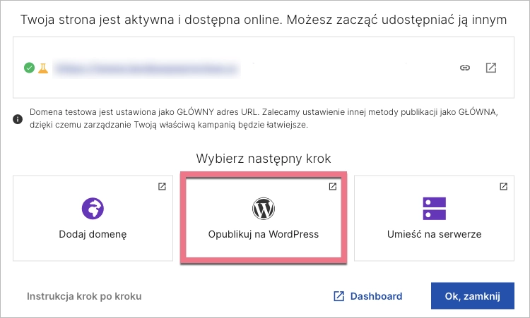 Publikacja landing page'a na WordPressie