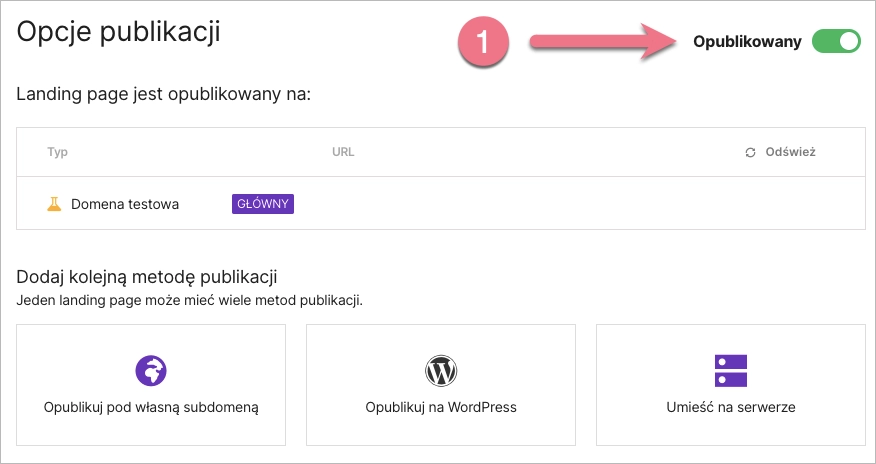 Opublikowany landing page