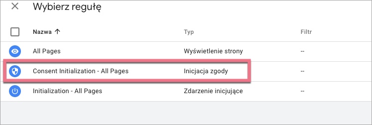 Reguła inicjacji zgody w GTM