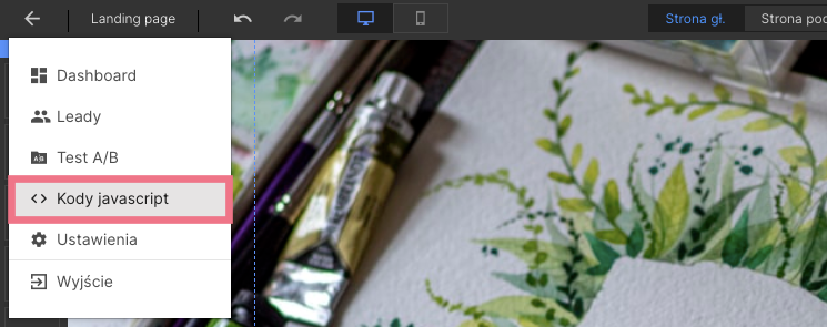 Dodawanie kody JavaScript w Landingi