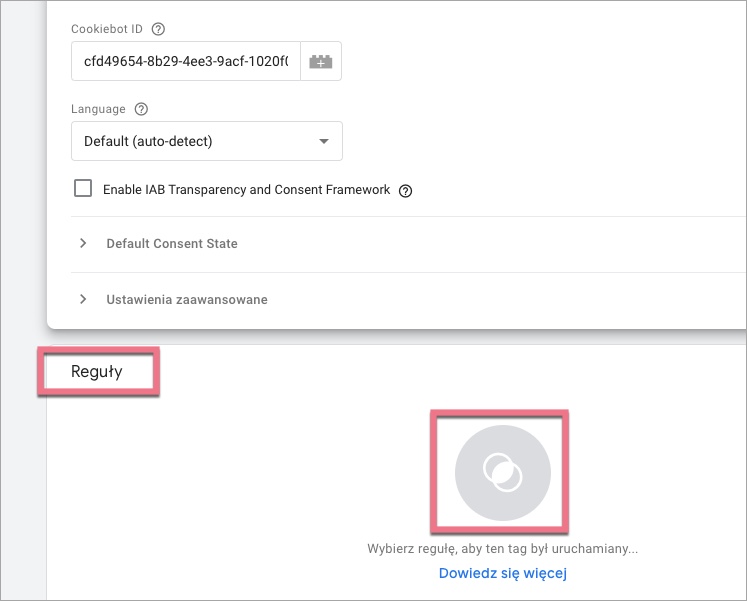 Reguły Cookiebot CMP w GTM