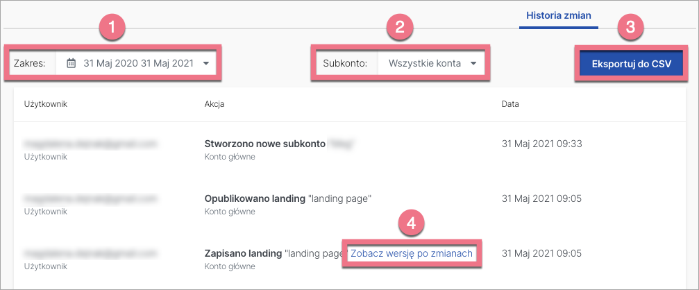 historia zmian konta agencyjne