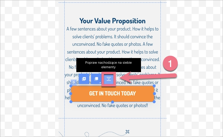 Jeżeli w widoku mobilnym jeden z elementów zachodzi na inny element, skorzystaj z opcji Popraw nachodzące na siebie elementy