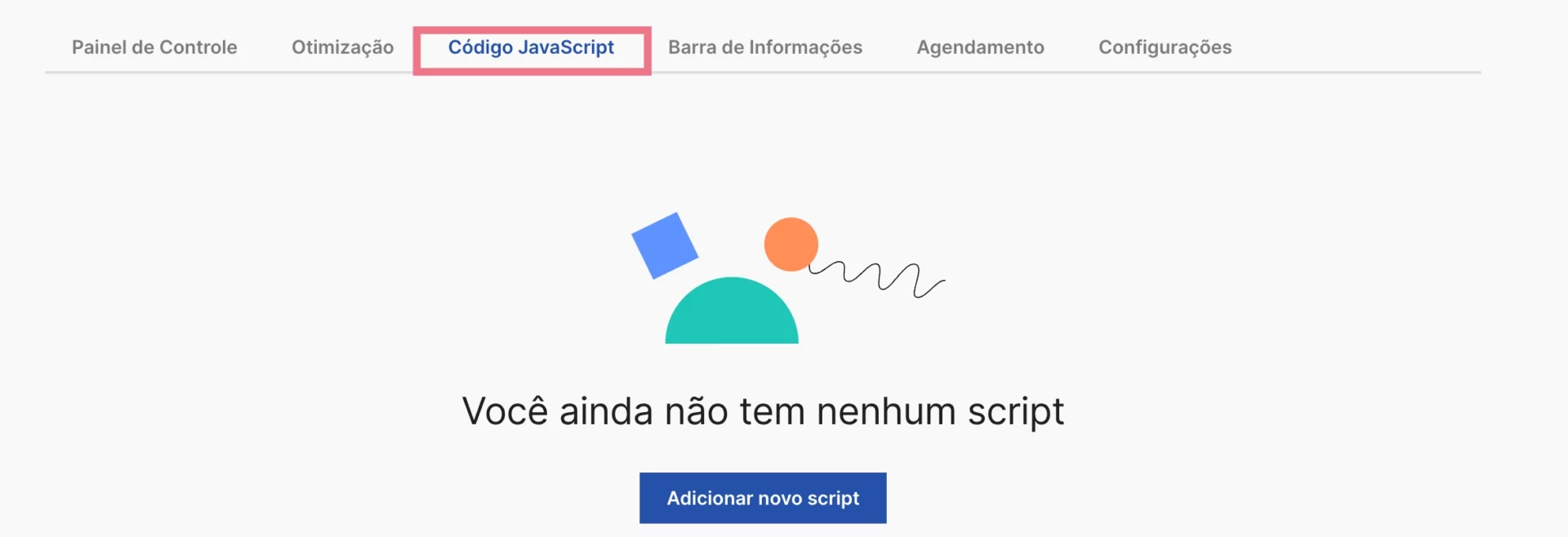 Adição de código JavaScript no painel do construtor de landing page
