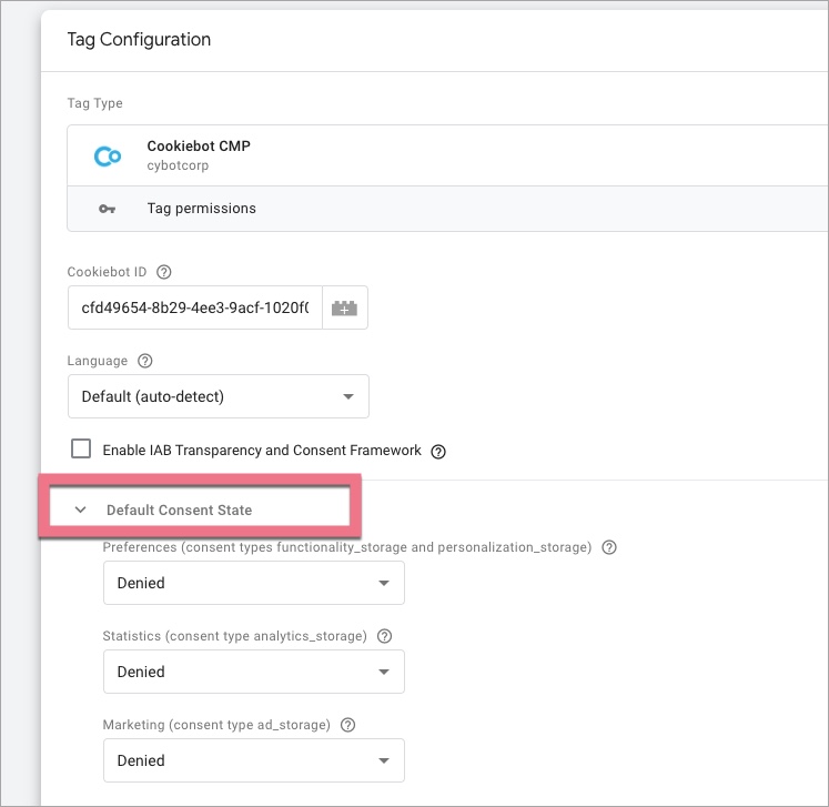 Default Consent State section in GTM