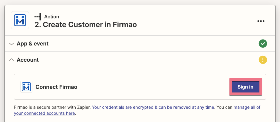 Create action for Firmao-Landingi Zap
