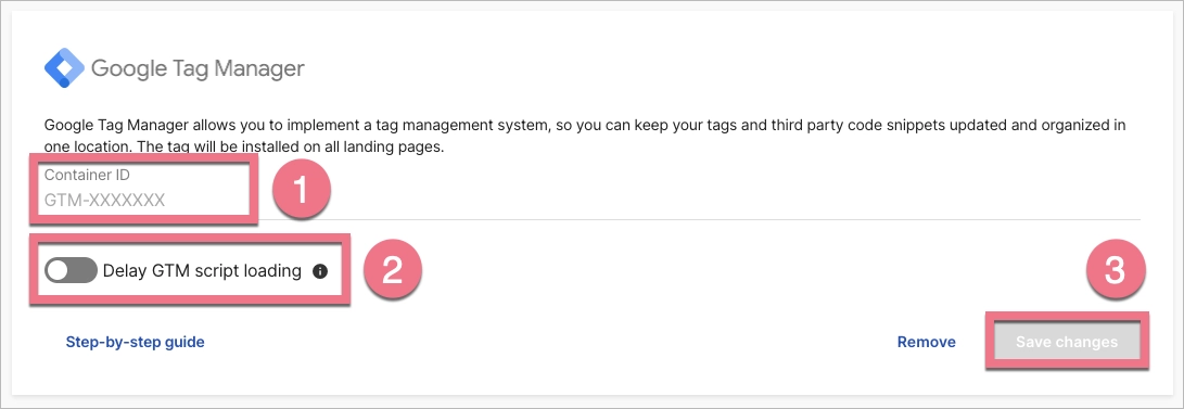 Pasting GTM container ID in Landingi