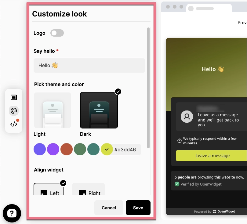 Customizing OpenWidget look