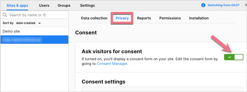 Consent settings in Piwik PRO