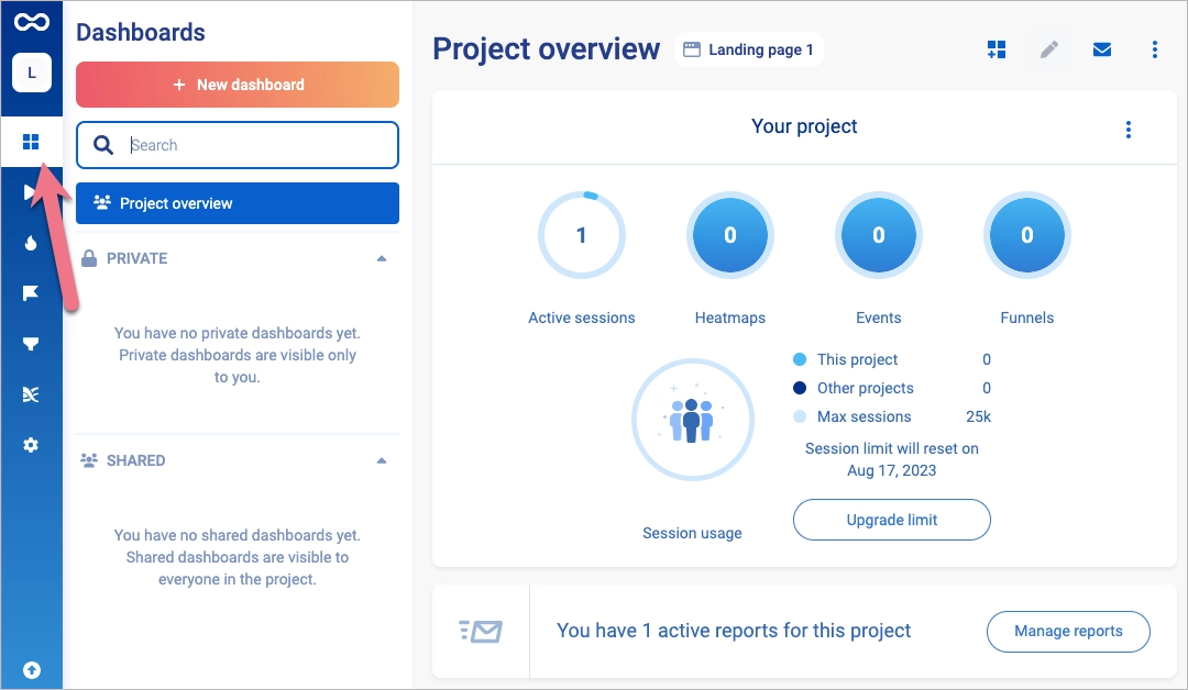 Smartlook analytics dashboard