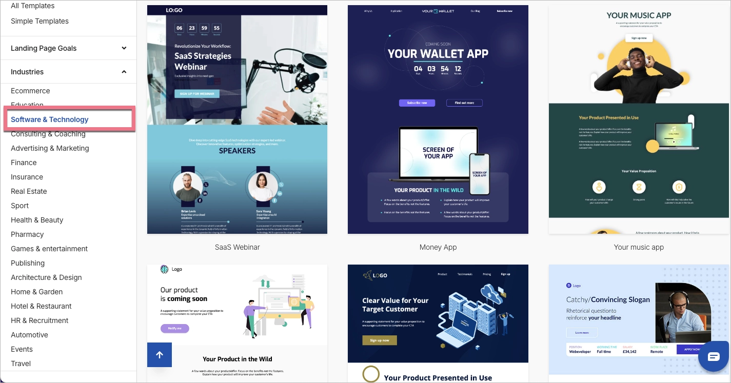 SaaS templates in Landingi