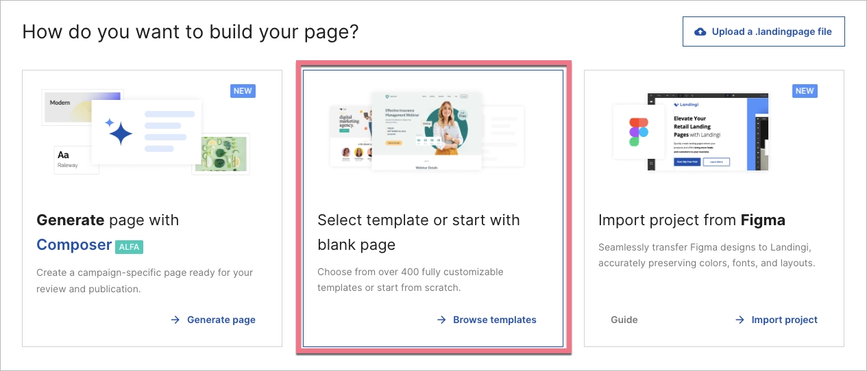 methods for creating landing pages in Landingi