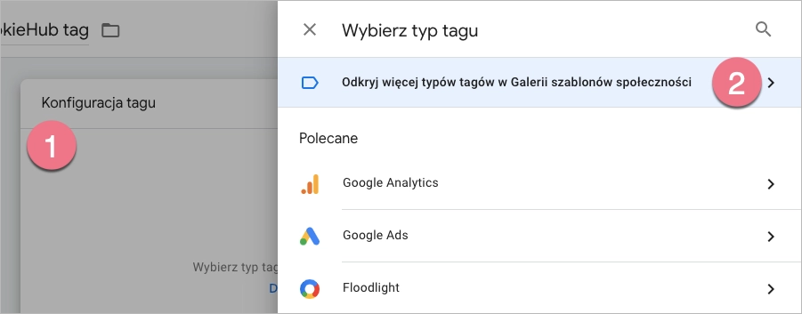 Wybieranie typu tagu w GTM