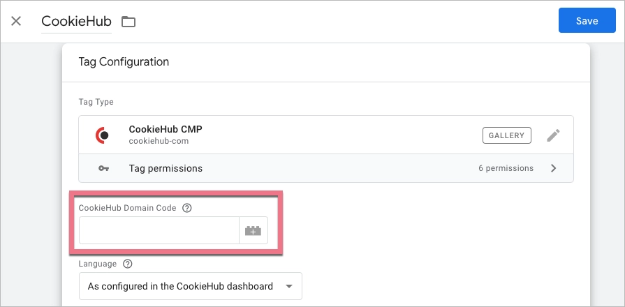 Adding CookieHub domain code to GTM