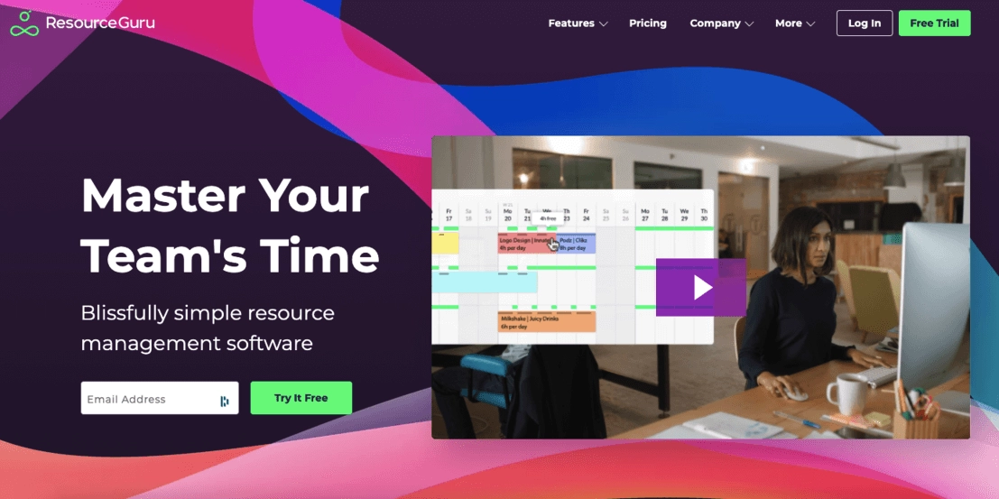 succesful saas landing page with explainer video by Resource Guru App