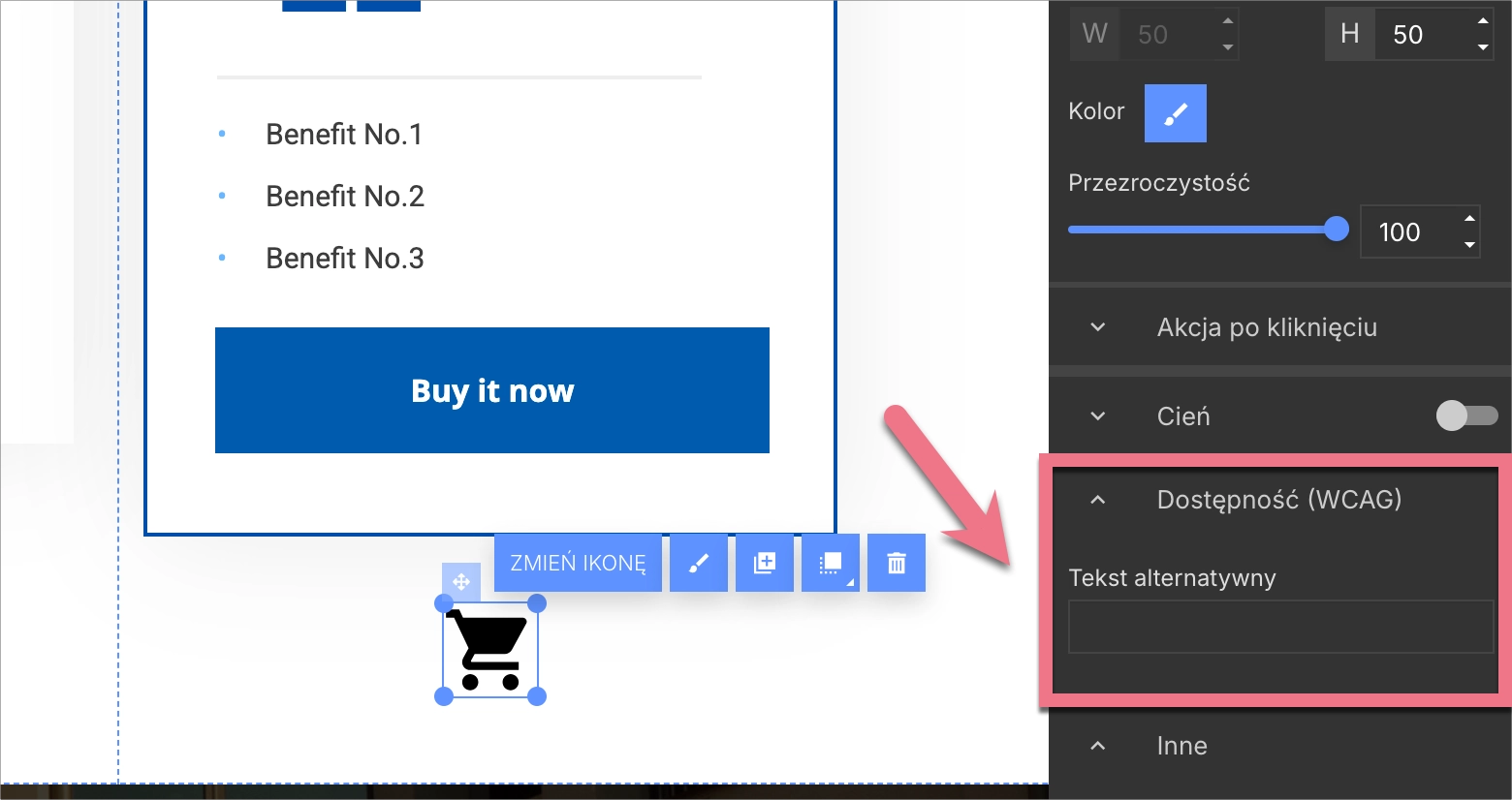 Dodawanie atrybutu alt dla ikony