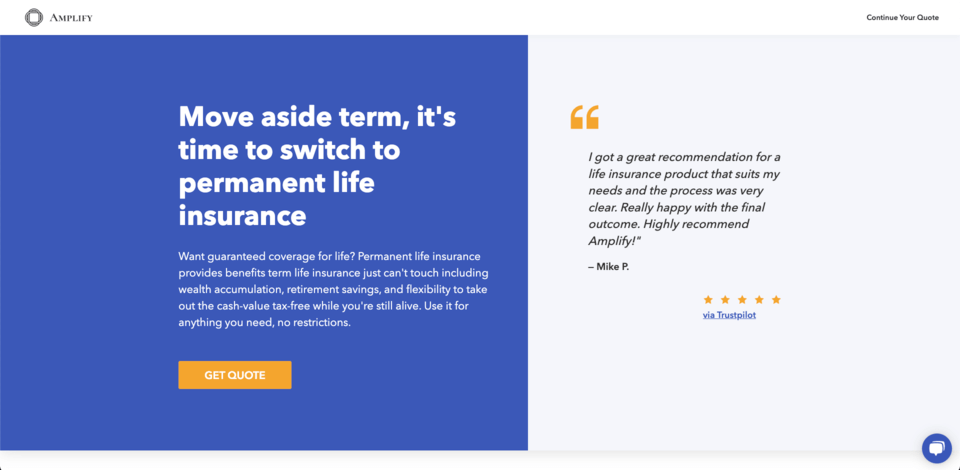 Amplify insurance landing page