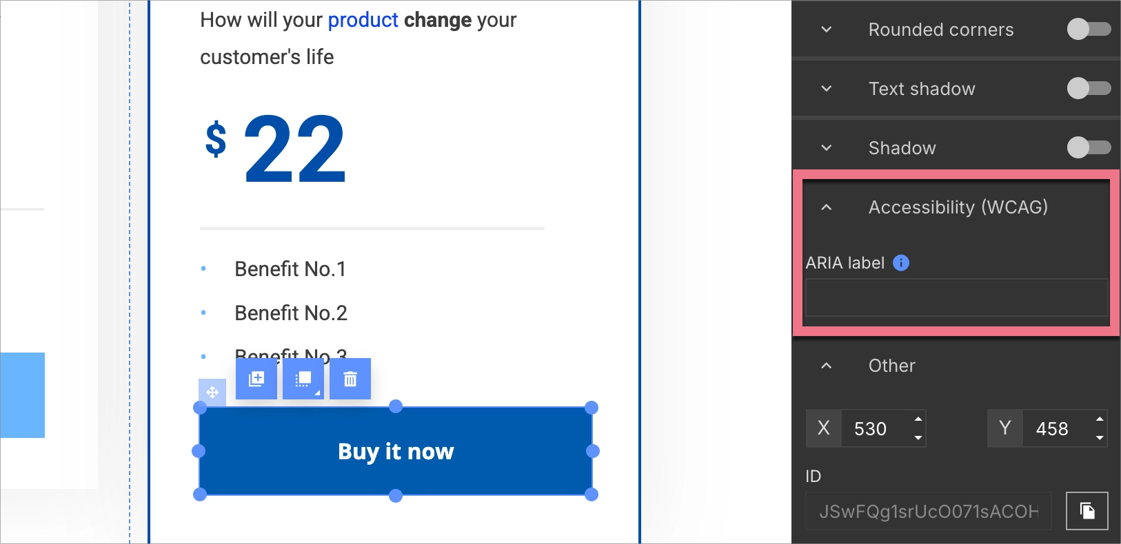Where to add ARIA label for a button
