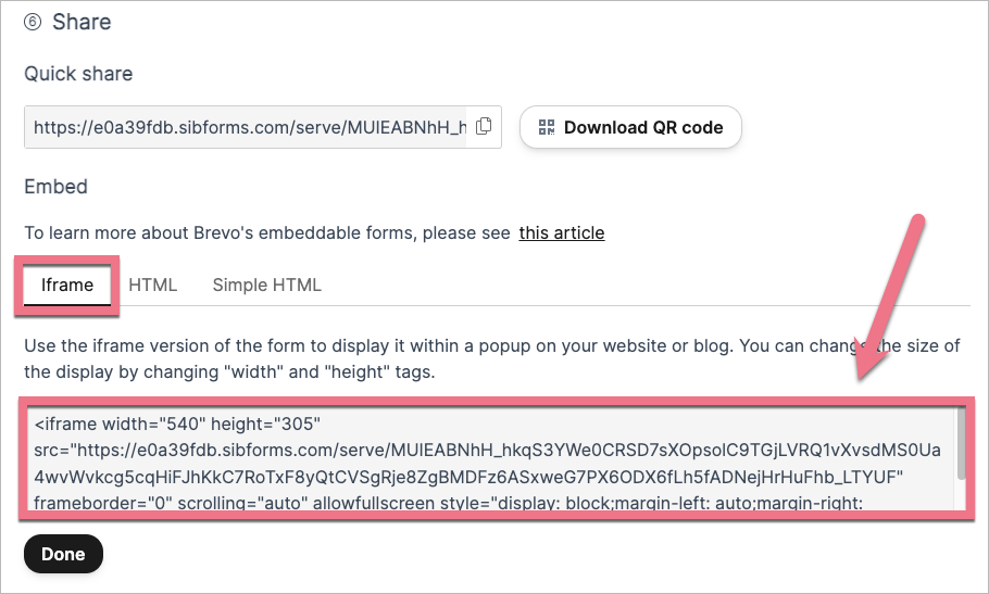 Skopiuj kod formularza z Brevo
