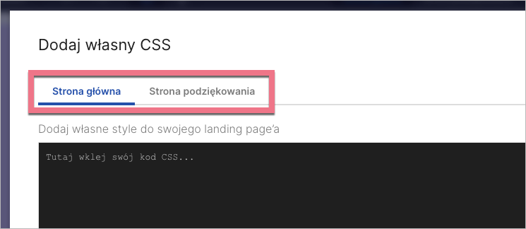 dodawanie kodu CSS do landing page'a w Landingi