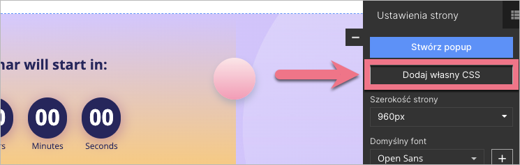 dodaj kod CSS w edytorze Landingi