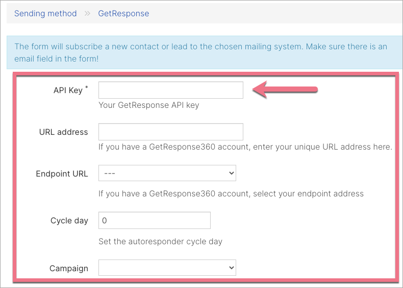paste getresponse api