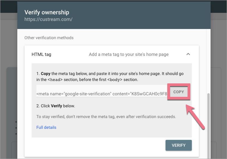 copy google meta tag