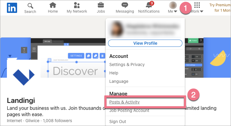 post landing page on linkedin
