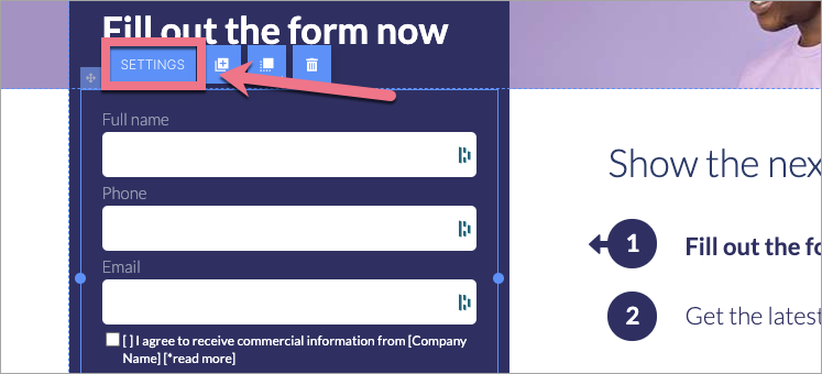 form settings landingi