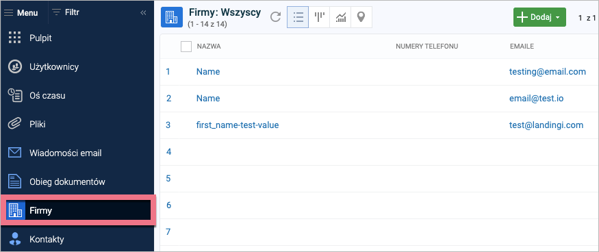 Lista leadów w systemie Firmao