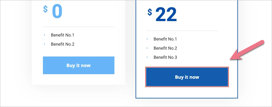 Focused element with a colored border on a landing page