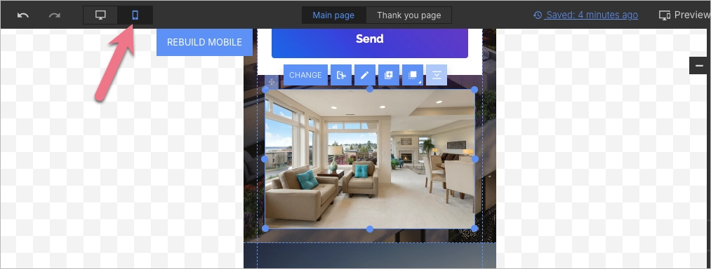 Editing the mobile view of a landing page in Landingi