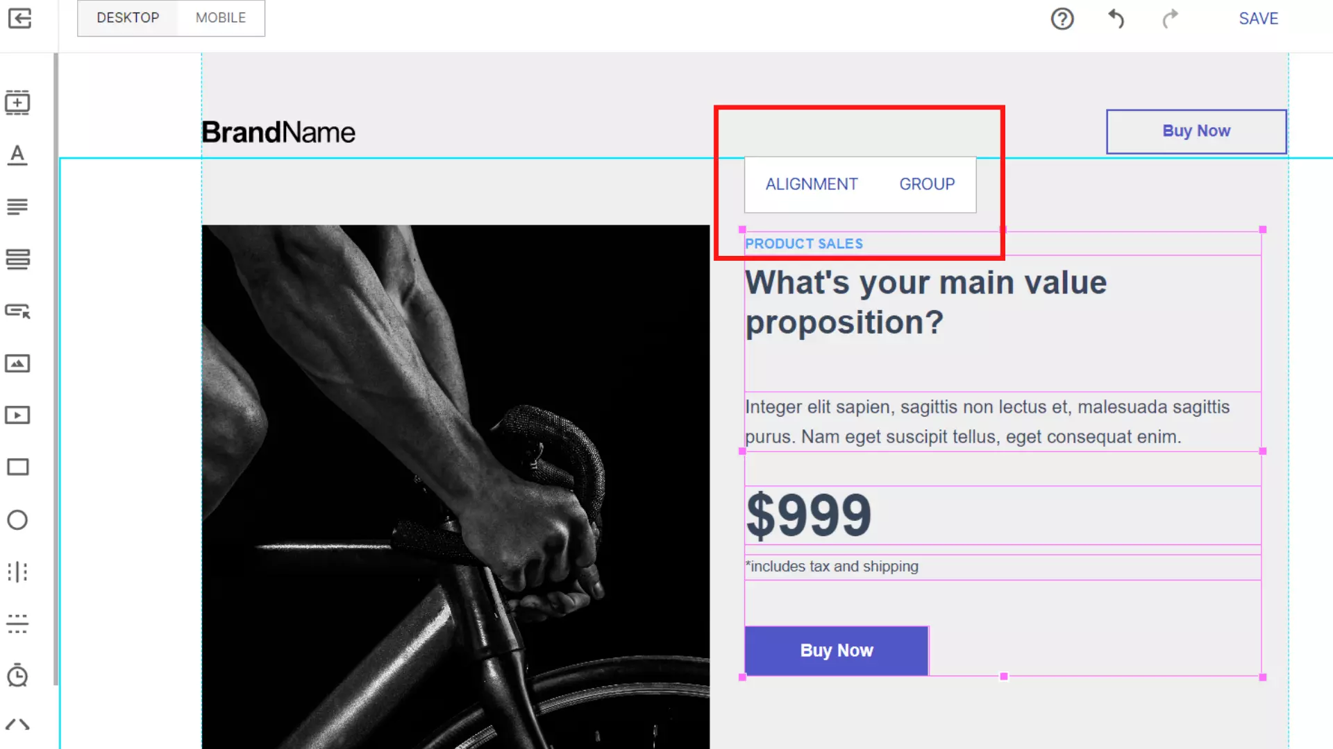 Widok kreatora Instapage