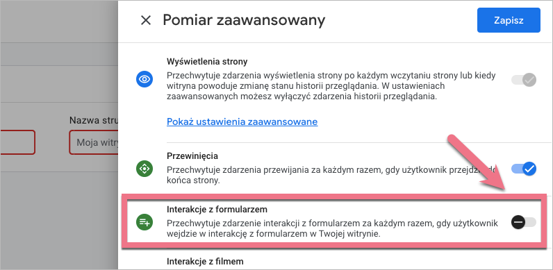 Widok pomiarów zaawansowanych w GA4