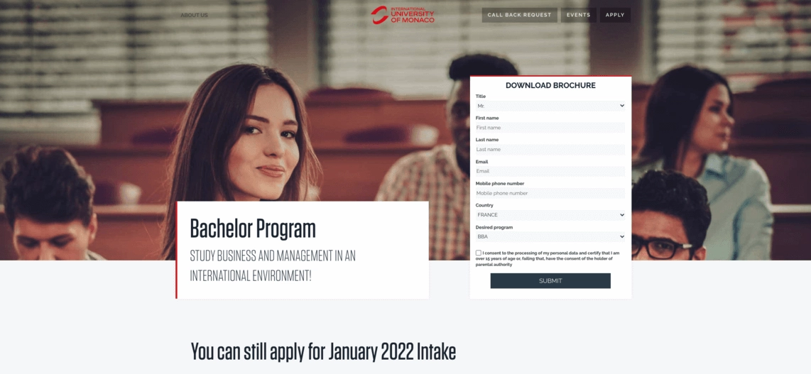 Few likeable students in the hero section – a bait for prospective students