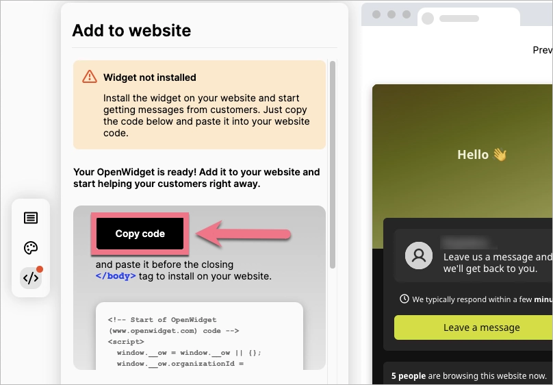 Kopiowanie kodu instalacyjnego OpenWidget