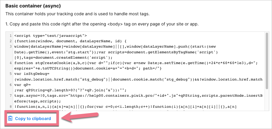 skopiuj kod śledzący z Piwik PRO