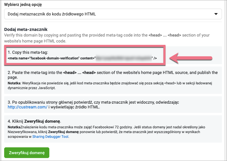 skopiuj facebook meta tag
