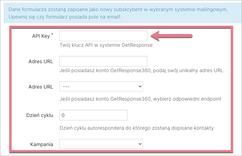 zintegruj getresponse landingi