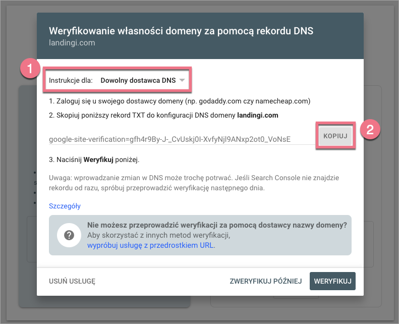 weryfikowanie własności domeny
