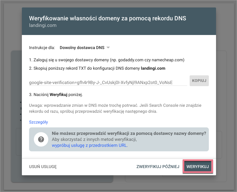 weryfikacja meta tagi