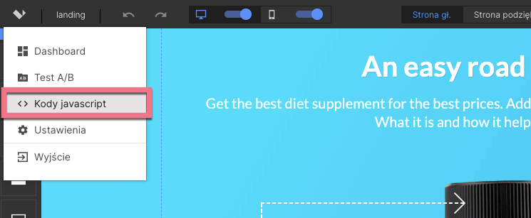 dashboard z poziomu edytora