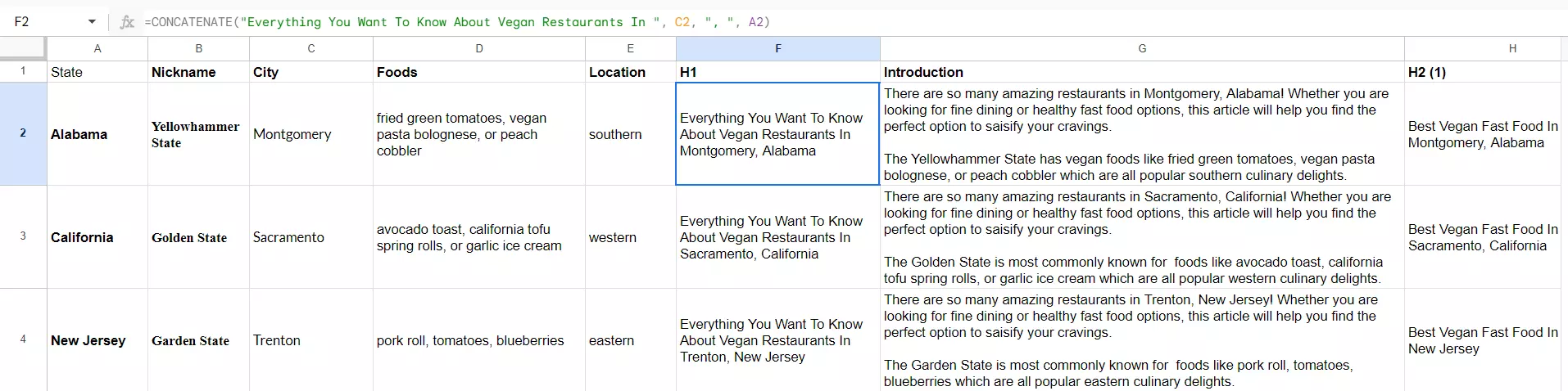 Treści w bazie danych gotowe do wstawienia do landing page'a