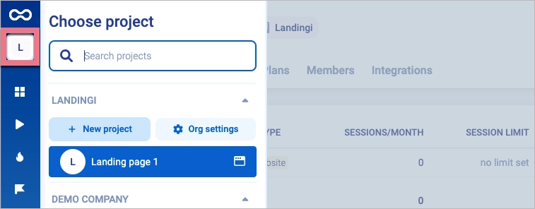 Wybór projektów w Smartlook