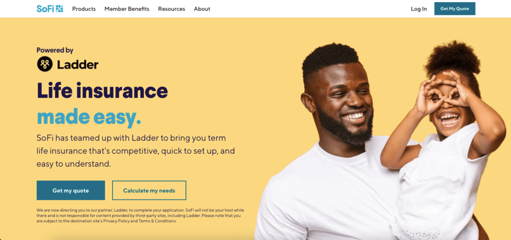 An insurance landing page made by SoFI