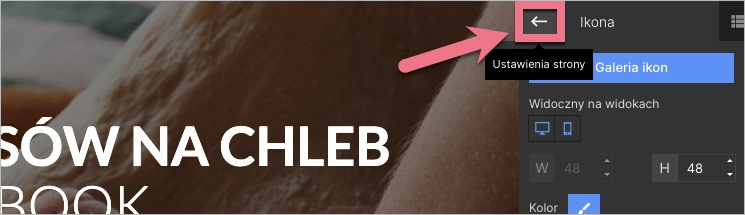 Strzałka do Ustawień strony w prawym górnym rogu edytora